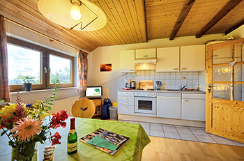 Zum Krummholz - Beispiel offenes Wohnzimmer mit Küchenzeile